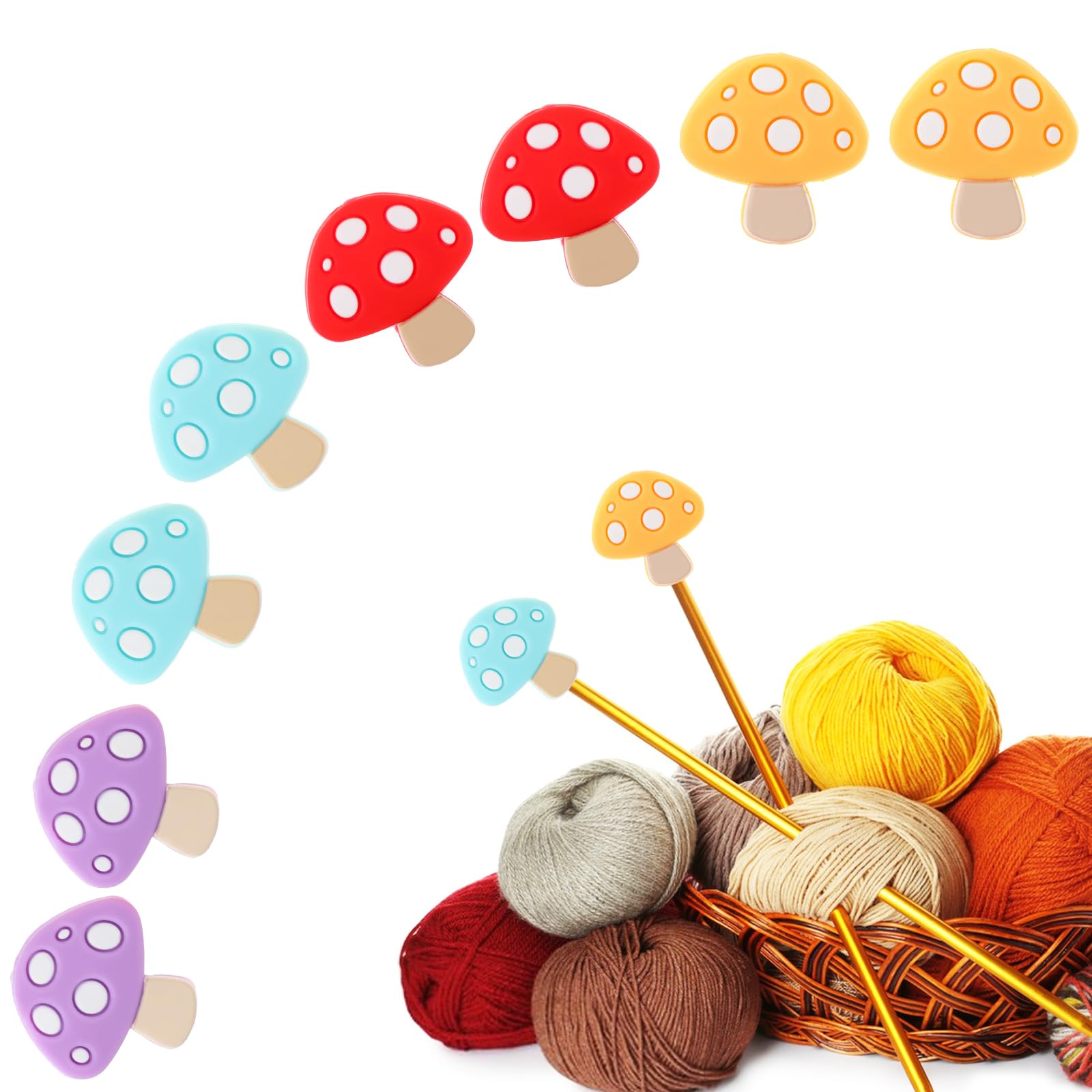 8 Pcs Mushroom Knitting Needle Stoppers Silicone Knitting Needles Point Protectors Colorful Knitting Needle End Caps Needle Tip Stoppers Knitting Accessories for Beginners Knitting Craft DIY