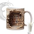 nuk8nehz8 3D Bookshelf Mug, 3D Bookshelf Coffee Mug, Library Bookshelf Mug, Book Lovers Coffee Mug, Creative Space Design Ceramic Mug Gifts for Readers Bookish (Brown)