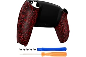 eXtremeRate Textured Red Non-Slip Custom Back Plate Bottom Shell Compatible with ps5 Controller, 3D Splashing Cover, Game Improvement Replacement Back Shell Cover Compatible with ps5 Controller