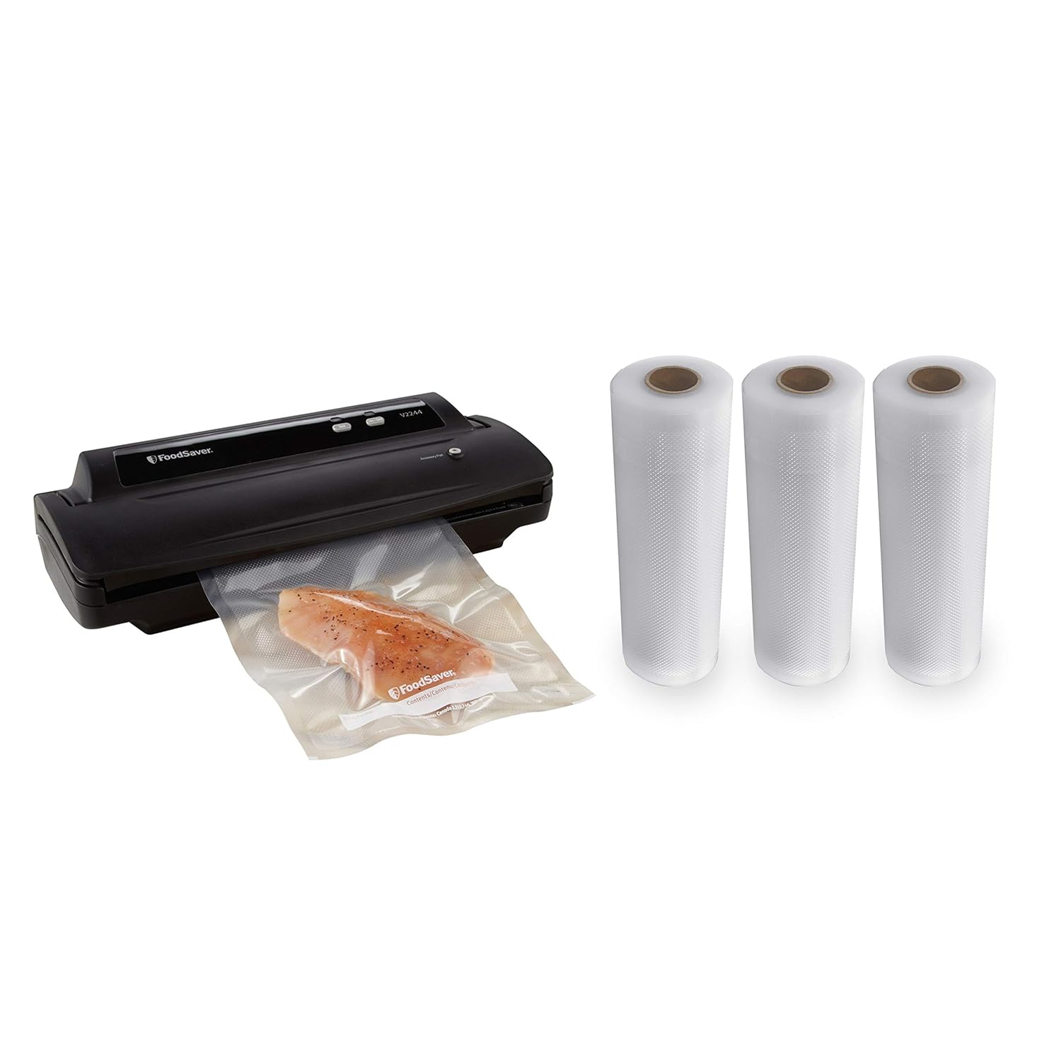 FoodSaver V2244 Series Vacuum Sealer System with Starter Kit & FoodSaver 11" x 16' Vacuum Seal Rolls, 3 Pack