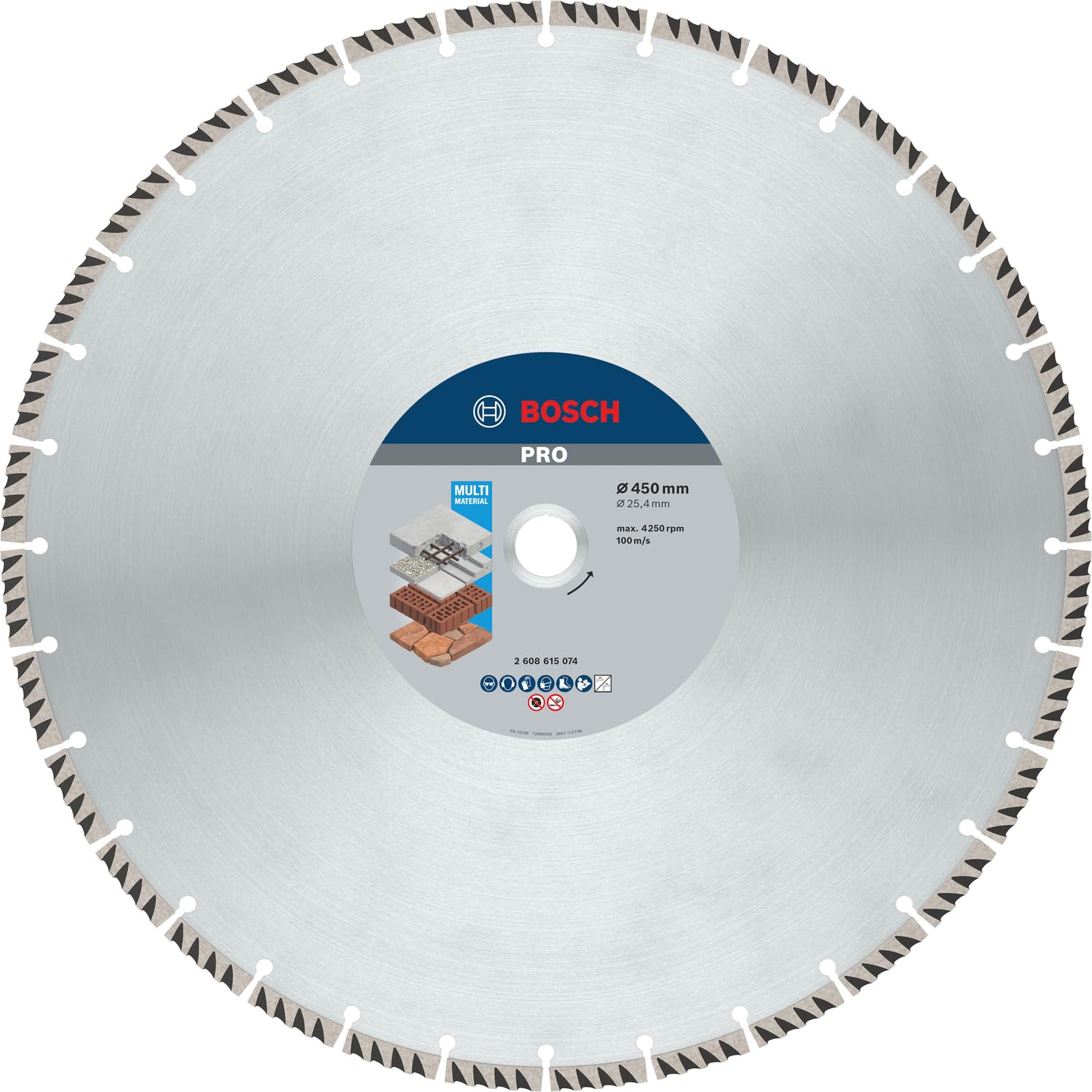 Bosch 1x PRO Multi Material Diamond Cutting Disc for Bore 25.4 mm and for Table and Petrol Saws (for Concrete, Reinforced concrete, Ø 450 mm, Professional Accessory Table Circular Saw, Petrol Saw)
