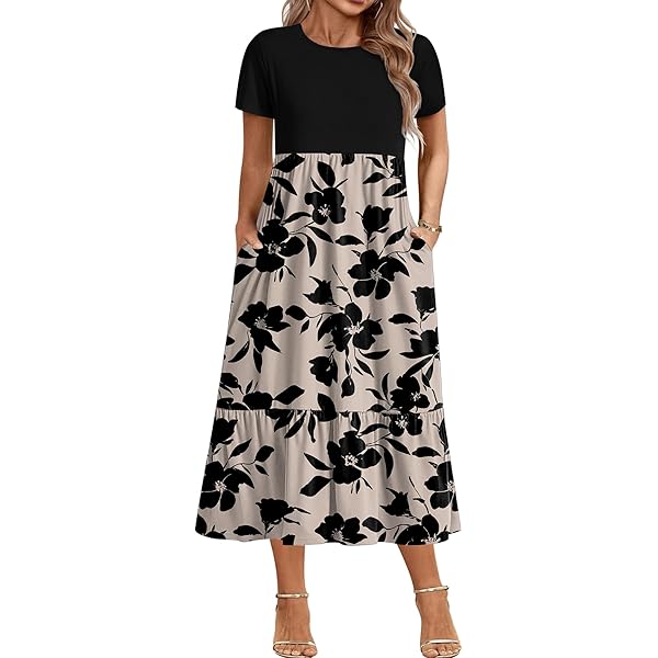 Navy Blue Nautical Anchor Women's Short Sleeve Round Neck Casual Flowy Maxi  Dress XS at Amazon Women's Clothing store