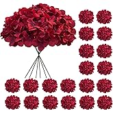Cherica 20 Pcs Dark Red Hydrangea Artificial Flowers Bulk, Faux Hydrangea Flowers Heads, Artificial Fake Silk Hydrangea Flowers with Stems, Red Flowers Artificial for Decoration Wedding Décor