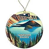 ABSMDesigns Crater Lake Ornament - Oregon Travel Keepsake - National Park Xmas Ornament - Memory Ceramic Ornament - Crater Lake Holiday Decor Printed on Both Sides