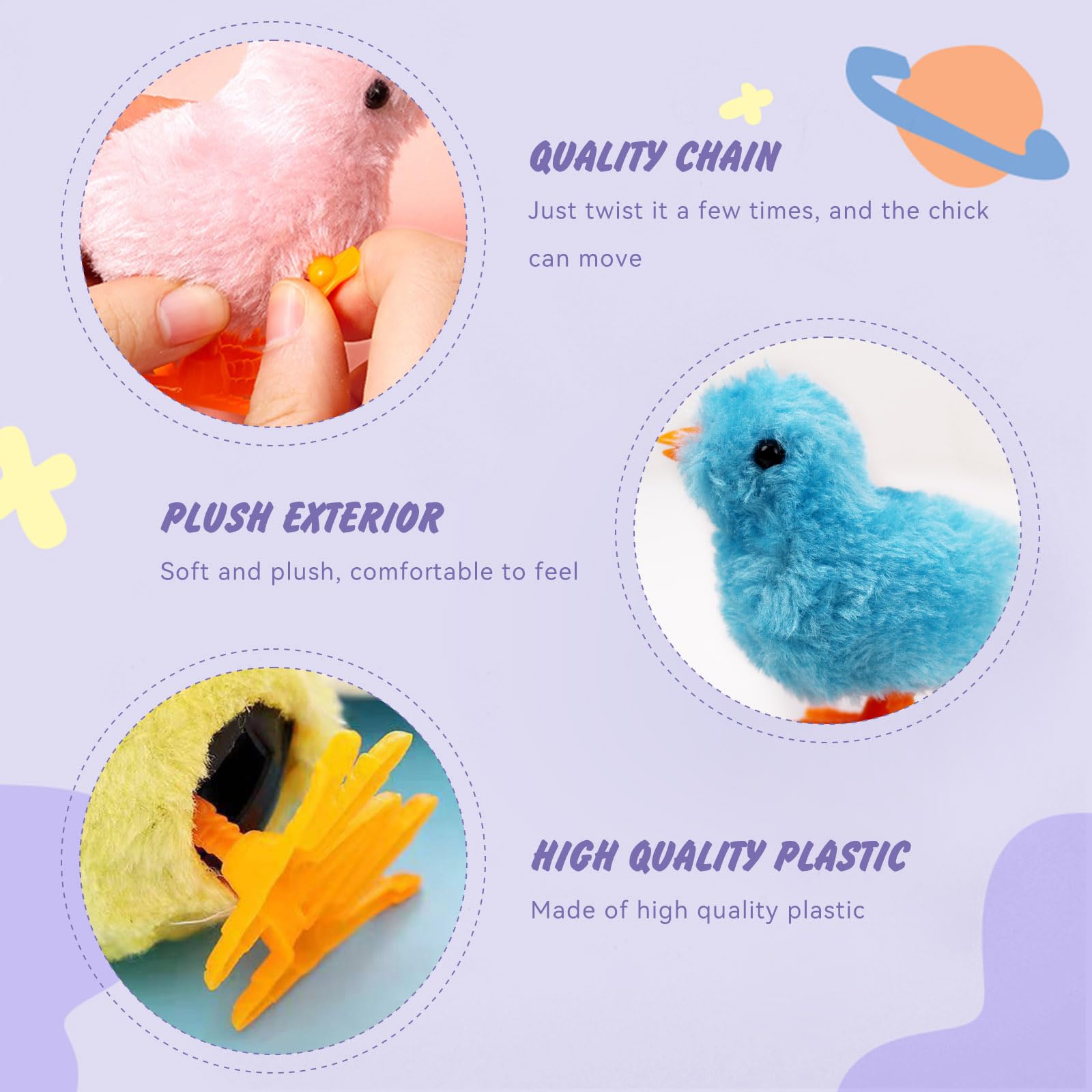 2-PCS Chicken Plush Wind Up Toys for Kids and Toddlers Ages 1-3, Wind Up Easter for Easter Egg Fillers, Goody Bag Stuffer, Birthday Gifts - Soft Kawaii Baby Chick Toys
