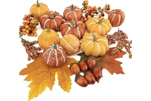 Ghrdopy 22 PCS Kit Artificial Pumpkins Decorations, Plastic Pumpkins for Autumn Decorating Kit Halloween Thanksgiving Party Supplies