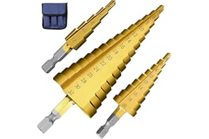 Tworider 3pcs Metric Step Drill Bit, Hss Step Drill Bit Set High Speed Steel Step Bits Set (Metric 4-12mm, 4-20mm and 4-32 Mm) Cone Metal Drill Bits for Plastic, Wood, Stainless Steel Sheet Metal