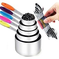 TILUCK Measuring Cups and Magnetic Measuring Spoons Set Stainless Steel Dry Measuring Cups 5 Measuring Cups & 6 Double…