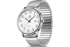 LN LENQIN Mens Watches Easy Read Analog Quartz Sport Waterproof Watch for Men with 38mm Stainless Steel Expansion Band and Glow Dial