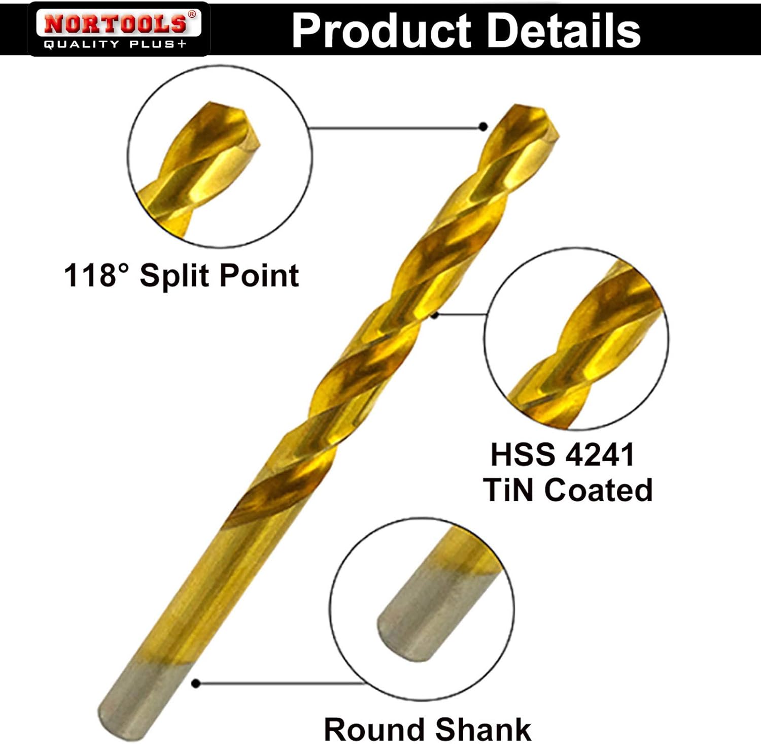 NORTOOLS Drill Bit Set, 25 pcs Titanium Nitride Coated HSS Fully Ground Round Shank Drill Bits for Steel Soft Metal - Image 3