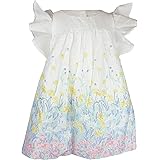 White Floral Border Dress Special Occasion - 12-18 Months