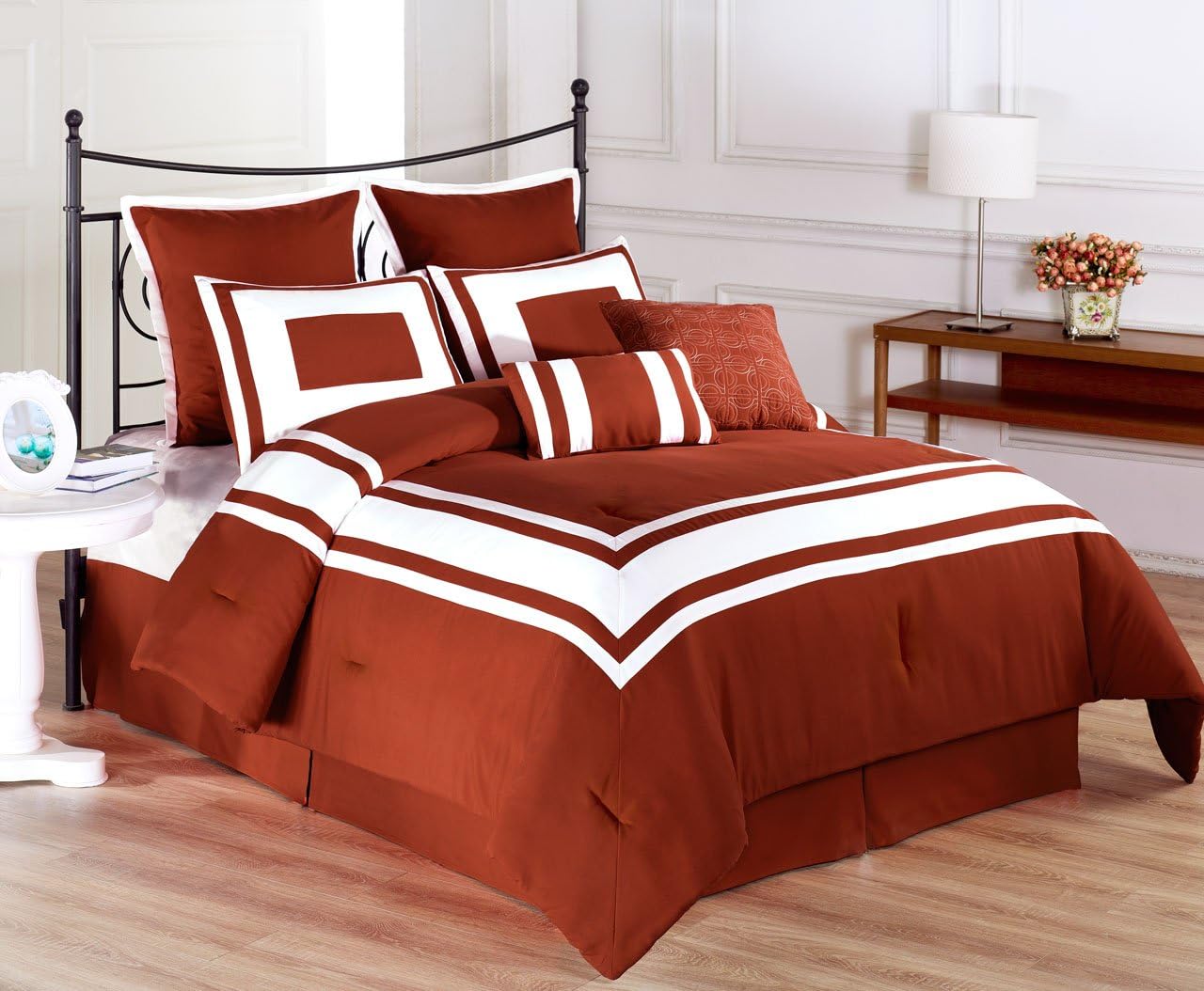 Amazon Com Kinglinen 12 Piece Queen Lux Decor Burnt Orange Bed In