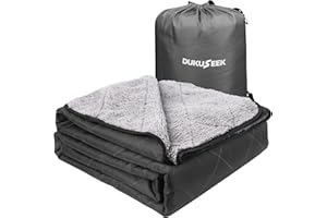 DUKUSEEK Sherpa Waterproof Camping Blanket with Hood - Warm Large Fleece Outdoor Stadium Blanket for Car, Boat, Picnic, Outdoor Sporting Events, Windproof Sports Blankets for Cold Weather