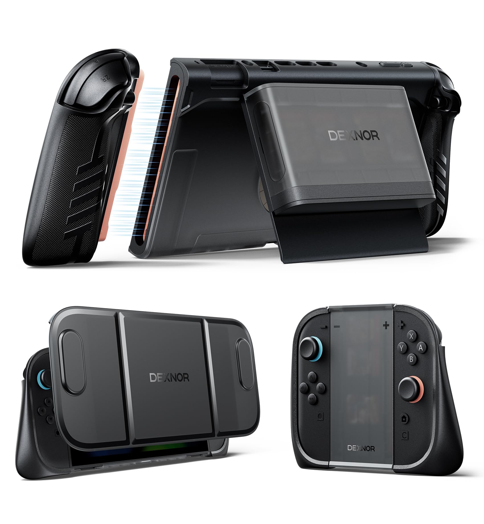 Dexnor for Nintendo Switch 2 Case 2025 Dockable Cover with Transformable Grip & Detachable Magnetic Card Holder 5 Games 2 SD Card Storage & Adjustable Kickstand & Front Cover & Ergonomic Design