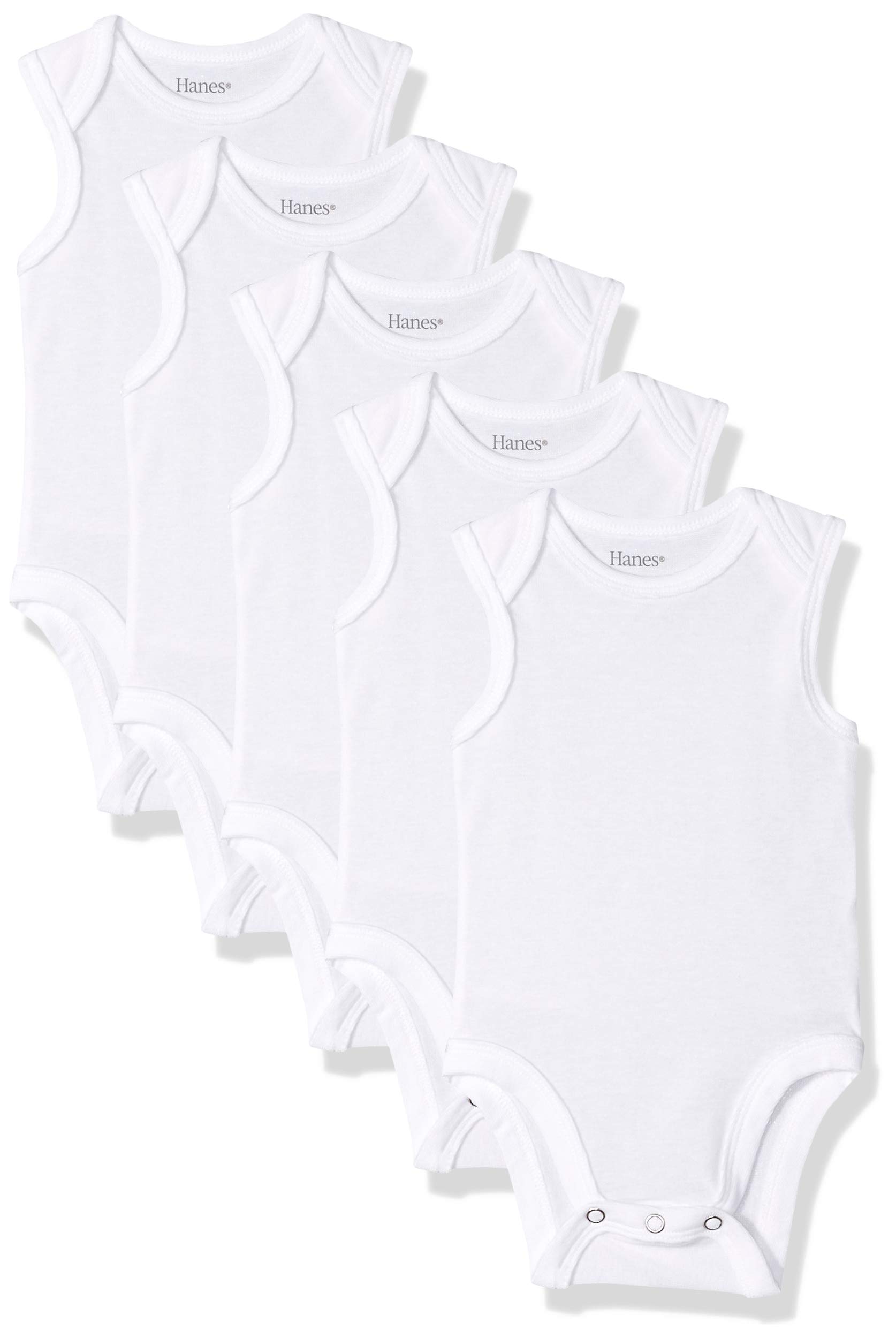 Hanes Ultimate Baby Flexy 5 Pack Sleeveless Bodysuits (Tanks), White, 0-6M