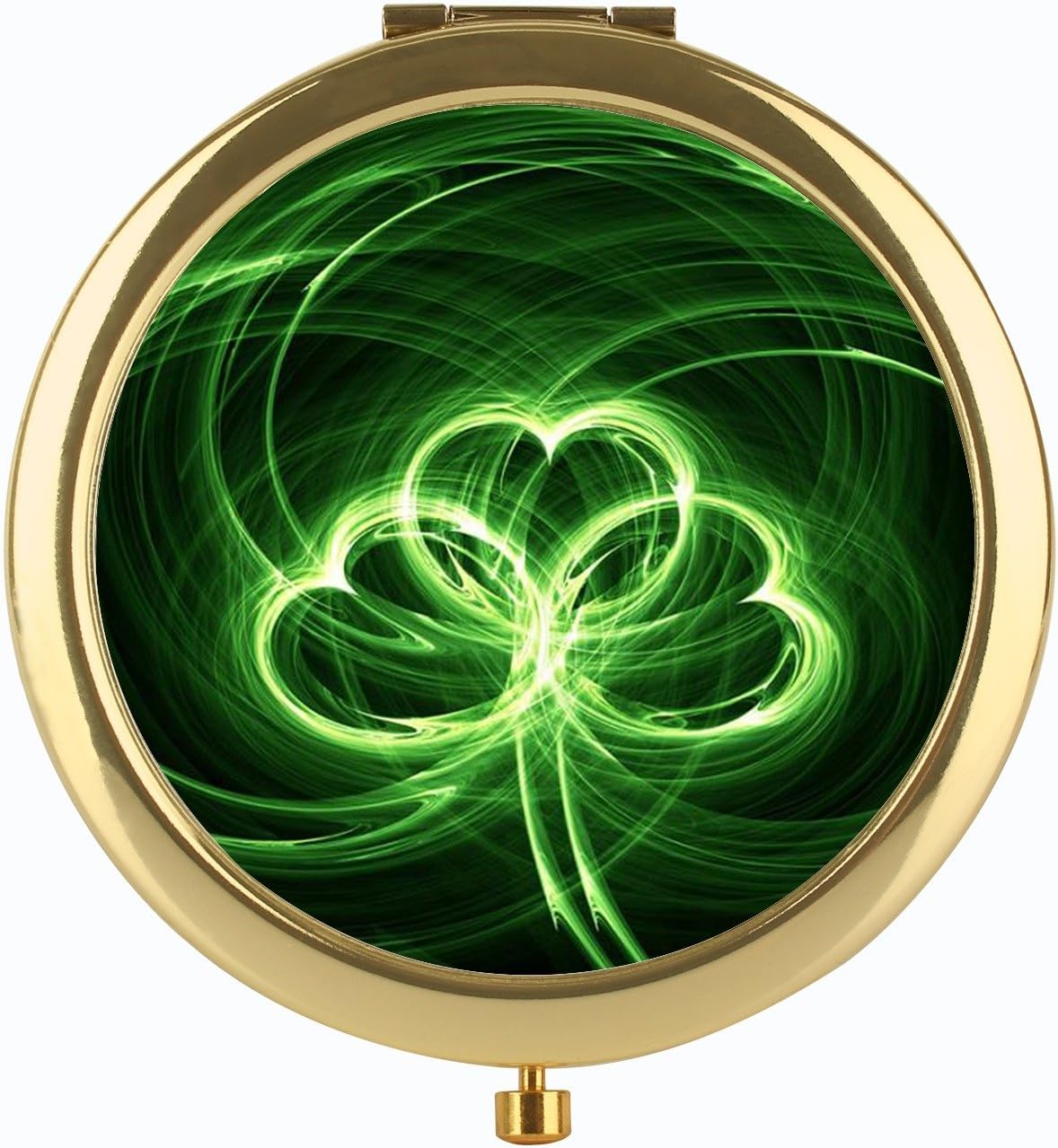 Compact Mirrors shamrock9, Round Metal Folding Portable Pocket Mirror Travel Mirror with 2 x 1x Magnification