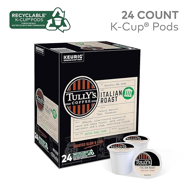 TULLY’S COFFEE ITALIAN DARK ROAST KEURIG SINGLE-SERVE K-CUP PODS, DARK ROAST COFFEE, 24 COUNT