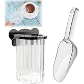 Plastic Ice Scoop with Holder for Freezer Kitchen Countertop Ice Maker | Removable Design with Traceless Self-Adhesive Sticker and Bear Buckle, Multipurpose for Pet Food, Flour, Grains