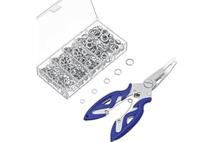 Pawfly 250 Pcs Split Rings and Split Ring Pliers, 5 Sizes Fishing Split Rings & Fishing Pliers Kit for Fishing, Fishing Lure Connectors, Stainless Steel Split Rings for Saltwater & Freshwater