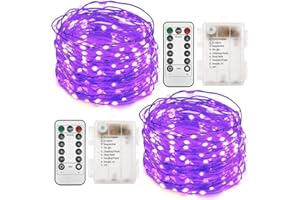 Twinkle Star 2 Pack Halloween Fairy Lights Battery Operated, Total 66 ft 200 Led String Lights Remote Control Timer Twinkle String Lights 8 Modes Firefly Lights for Garden Party Indoor Decor, Purple