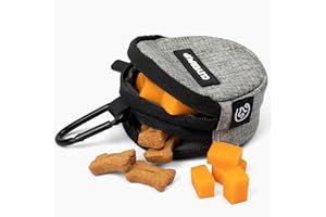 Cleverpup, Snackpack Double Insulated Dog Treat Pouch - Holds 1.5 Cups - Dog Training and Walks Snack Bag, Two Pockets for Dry or Wet Treats, Attaches to Leash, Belt, or Bag - Heather Grey