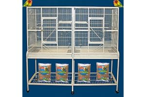 MCAGE Large Double Breeding Flight Bird Wrought Iron Double Parrot Bird Cage Slide Out Center Divider Side Nesting Box Doors Cockatiel Conure Removalbe Rolling Stand