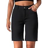 luvamia Bermuda Jean Shorts for Women High Waisted Trendy Stretchy Denim Shorts Knee Length Cutoff Loose Fit Long Shorts