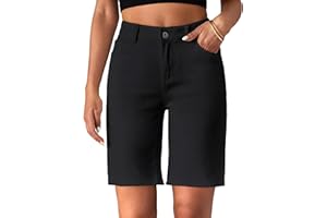 luvamia Bermuda Jean Shorts for Women High Waisted Trendy Stretchy Denim Shorts Knee Length Cutoff Loose Fit Long Shorts