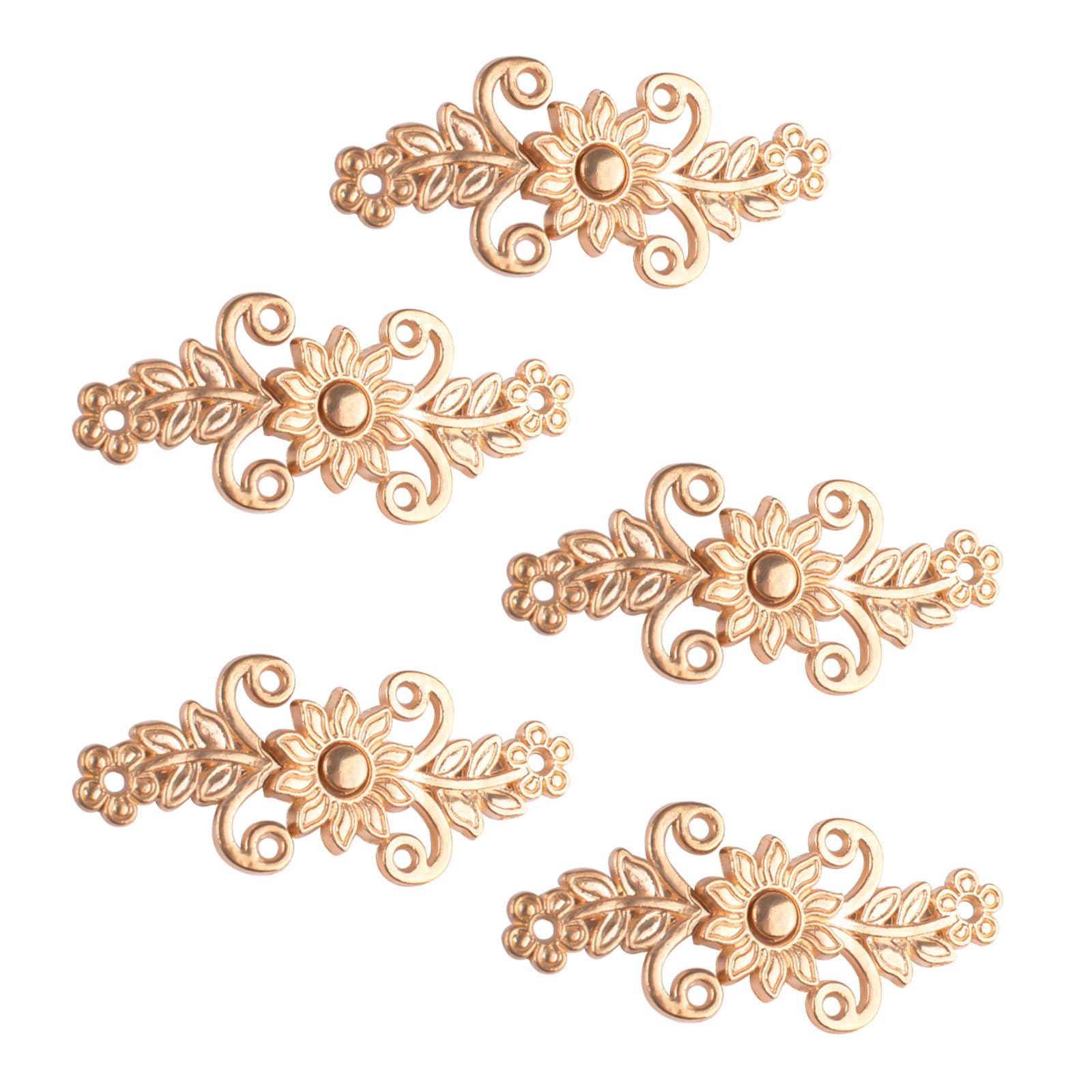 WANDIC Cardigan Clips, 5 Pairs Retro Chrysanthemum Flower Cape Fasteners Sew On Hooks and Eyes Cardigan Clip Cloak Clasp Fasteners for Sweater Shawl, Light Gold