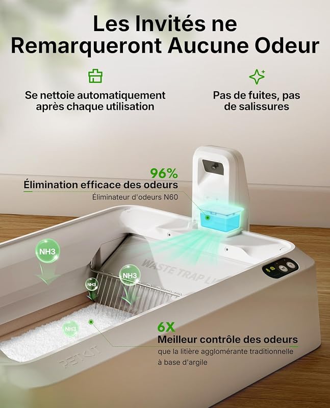 PUROBOT Crystal Duo Litiere Chat Autonettoyante avec Caméra IA | Espace Ouvert，Contrôle Via App, avec Capot, Surveillance de Santé, Double Désodorisation, Convient aux Grands Chats