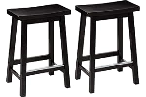 Amazon Basics Solid Wood Saddle-Seat Kitchen Counter-Height Stool, 24-Inch Height, Black - Set of 2