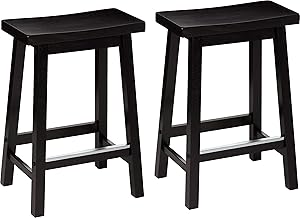 AmazonBasics Classic Solid Wood Saddle-Seat Kitchen Counter Stool with Foot Plate 24 Inch, Black, Set of 2