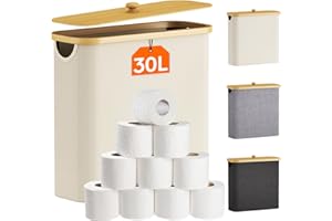 Lifewit Toilet Paper Storage Holder for 12 to 16 Rolls, Free Standing Toilet Paper Basket Stand with Bamboo Lid, Collapsible 
