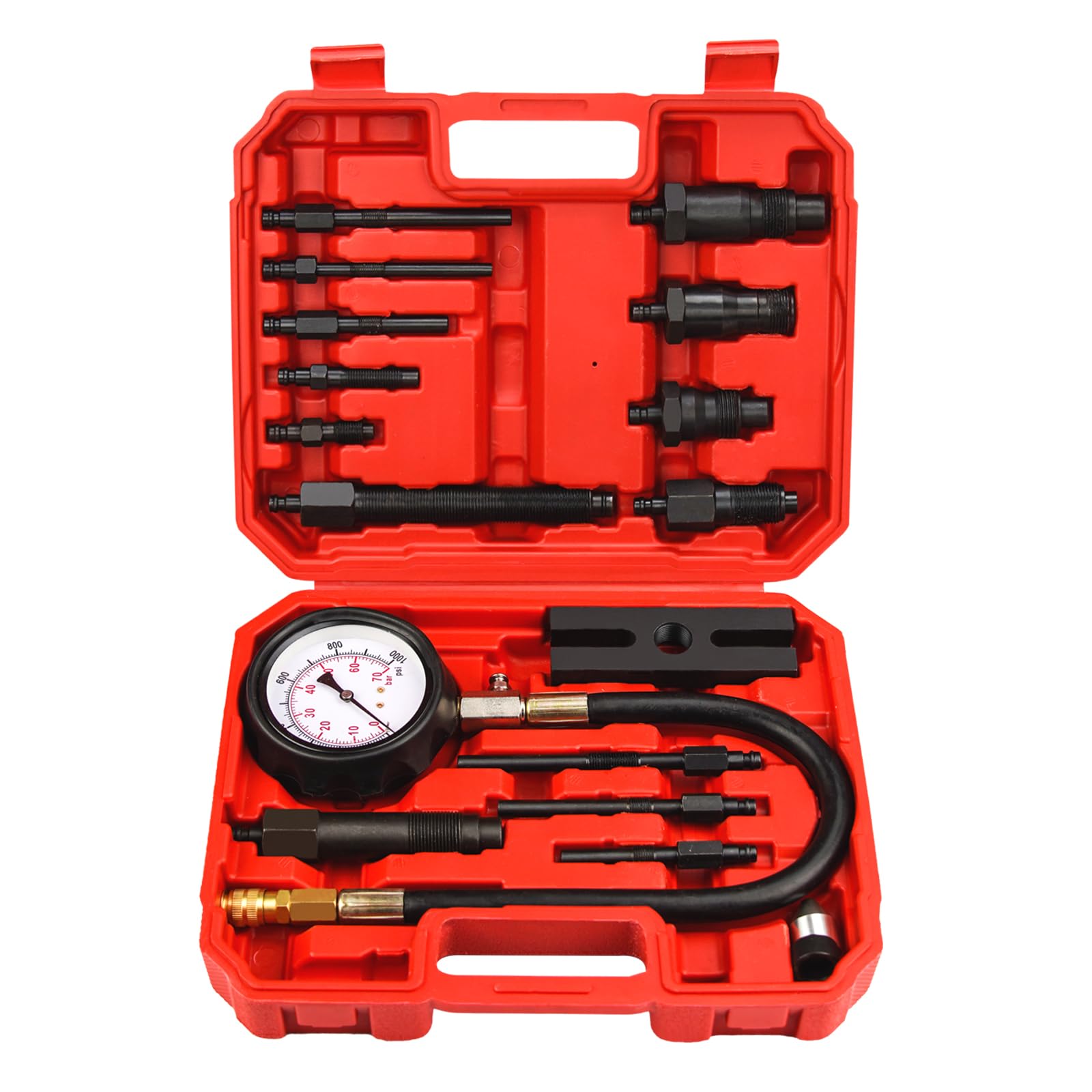 Photo 1 of Bicos Diesel Engine Compression Tester Kit with 0-1000 psi Gauge and Adapters Cylinder Pressure Test Tool Kit Diesel Injector Tester Check Cylinders in Diesel Car & Truck