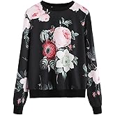 OYOANGLE Women's Casual Flower Print Long Sleeve Round Neck Pullover Sweatshirt Top