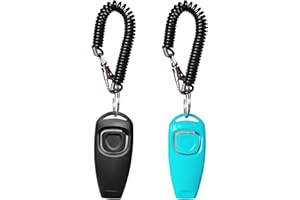 HOAOOO Pet Training Clicker Whistle with Wrist Strap - Dog Training Clickers (Black + Blue)