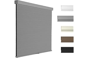 Boolegon Blackout Cellular Shades Cordless Pull Down Cellular Blinds Thermal Insulated Honeycomb Blinds for Windows, Light Gray, 23" W x 56" H