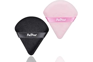 PALPROT 2 Pcs Triangle Powder Puff for Face Soft Velour Makeup Puffs for Setting Loose Powder Beauty Under Eye Powder Puff Face Makeup Applicator|Black+Pink