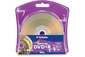 Verbatim LightScribe 10pk DVD+R Blank Media - Laser Etch Prints Direct to Disc (96943) - 4.7GB/120min