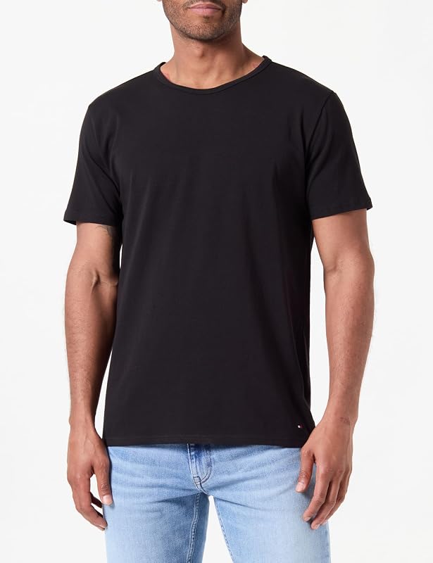 Camisetas de Manga Corta Pack de 3 Hombre Stretch con Cuello Redondo, Negro (Black/Black/Black), L — foto 3 de 7