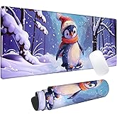 Winter Penguin Gaming Mouse Pad, Office Desk Mat, Anti-Slip Rubber Base Cool Aesthetic Mouse Pads for Computer Laptop Keyboard School Home Desktop Gamer Home Accessories Decor 31.5" x 11.8"