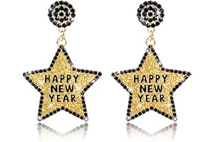 PEALICIOUS New Years Earrings for Women Sparkling Rhinestone Earrings Gold Star Earrings Holiday Jewelry New Years Eve Accessories, Nye Earrings for Girls Matching Newyears Eve Outfits
