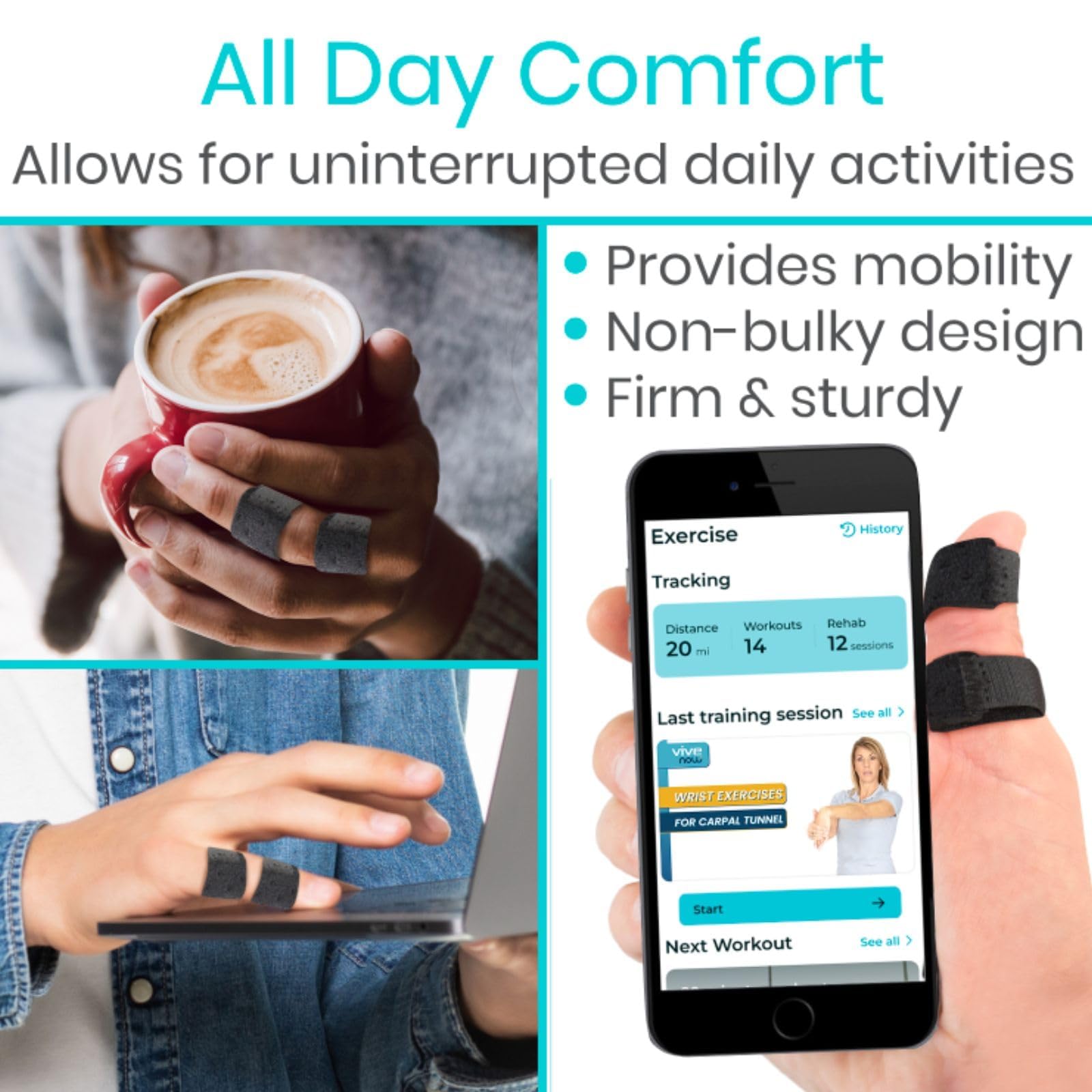 Vive Finger Splint (2 Pack) - Universal Finger Straightener - Broken and Trigger Finger Splints - Finger Brace for Arthritis pain and Support - Sprain Relief for Middle, Index, Ring, Pinky Fingers (Black)