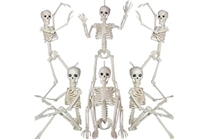 BILLMOSS 6PCS Halloween Skeleton Decorations Indoor Outdoor - 16" Full Skull Body with Movable Joint Skeleton for Halloween Indoor Outdoor Party Decor Spooky Scary Yard Lawn Garden Patio Haunted House