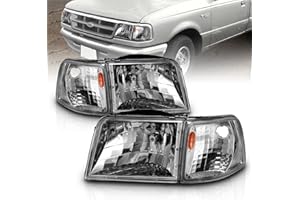 AmeriLite Replacement Halogen Headlights And Corner Set For 93-97 Ford Ranger Pickup Truck - Passenger and Driver Side, Vehicle Light Assembly