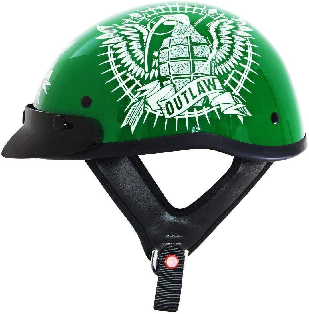 Outlaw T70 Grenade Green Glossy Motorcycle Half Helmet - Large