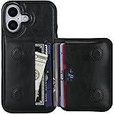 KIHUWEY Compatible with iPhone 17 Wallet Case Credit Card Holder, Premium Leather Kickstand Flip Hidden Magnetic Clasp Durable Shockproof Protective Cover for iPhone 17 6.3 inch (Black)