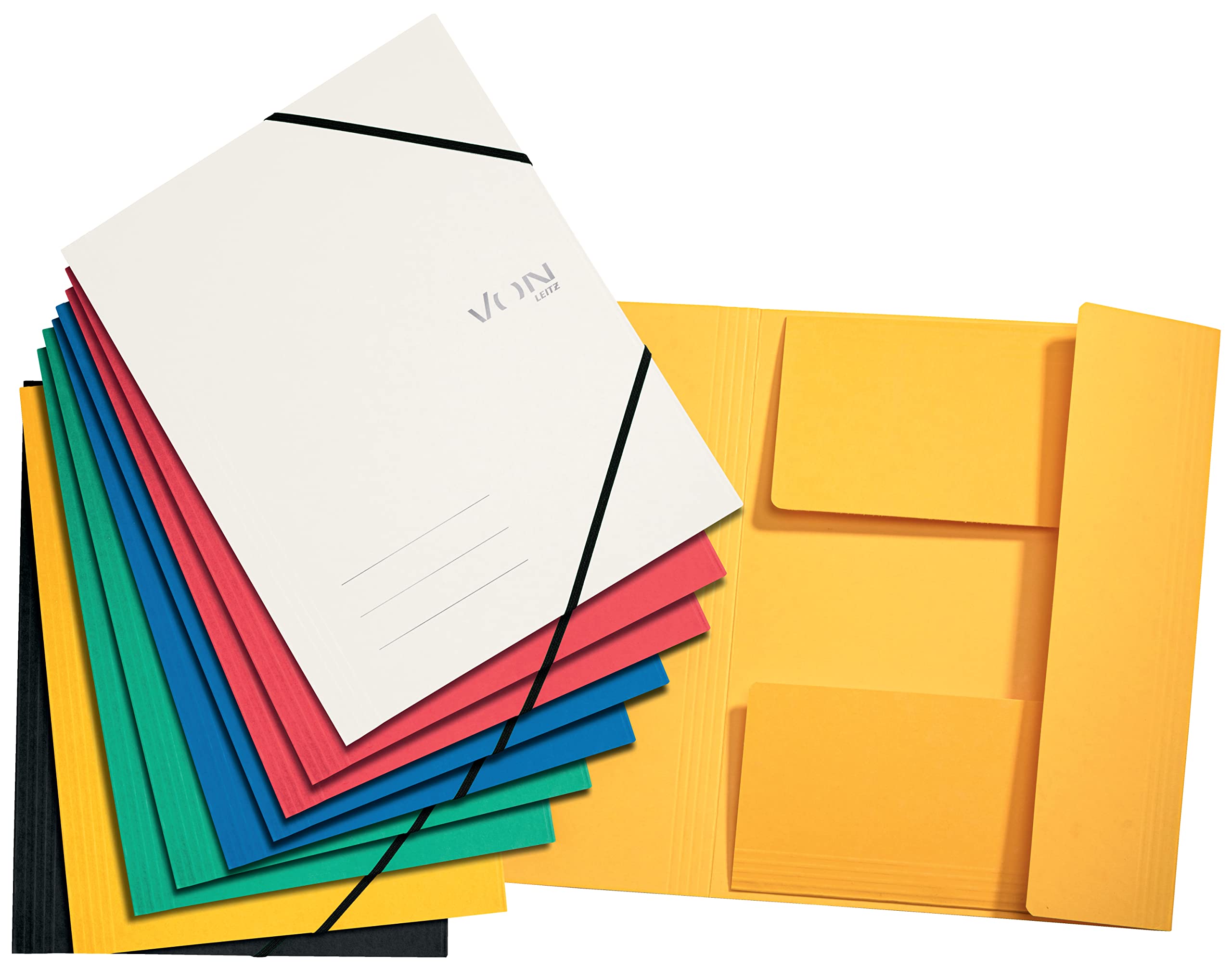 VON Leitz 30082099 Pack of 10 A4 Folder with Elastic Band with Modern Von Print, Lightweight Folder for School and Home, Multicoloured, Pack of 10