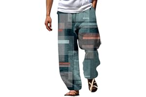 aihihe Men's Loose Fit Patckwork Beach Pant Elastic Waist Drawstring Lounge Pants Lightweight Breathable Slacks with Pockets