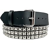 Three Row Pyramid Stud Belt Made In USA Genuine Leather Punk Goth Thrash Metal